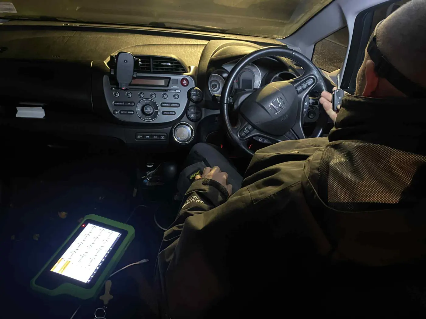 Car key programming equipment inside a Honda